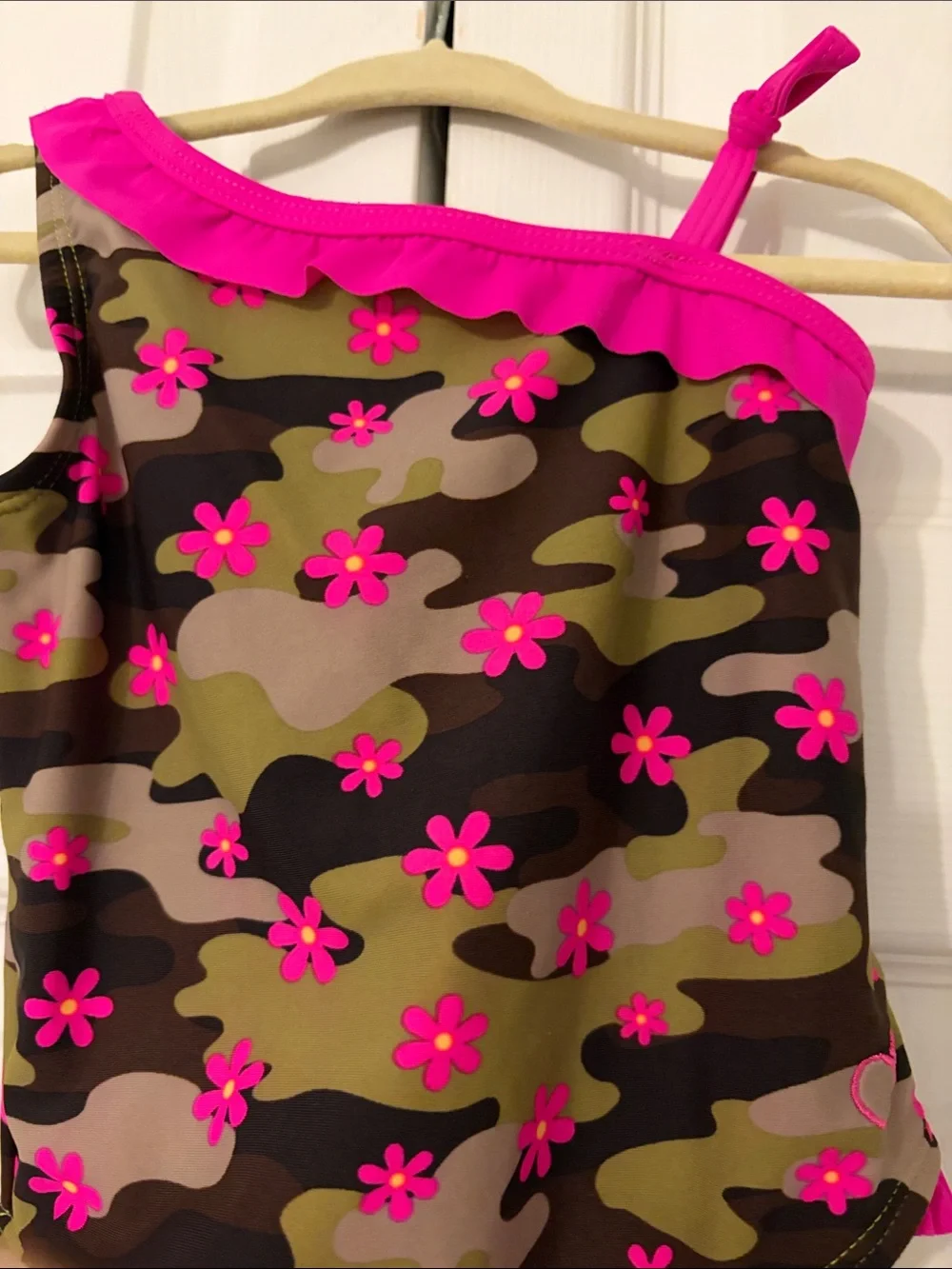 OP Girls' One-Shoulder Camo Floral One-Piece Swimsuit - Pink Size 24 Months EUC